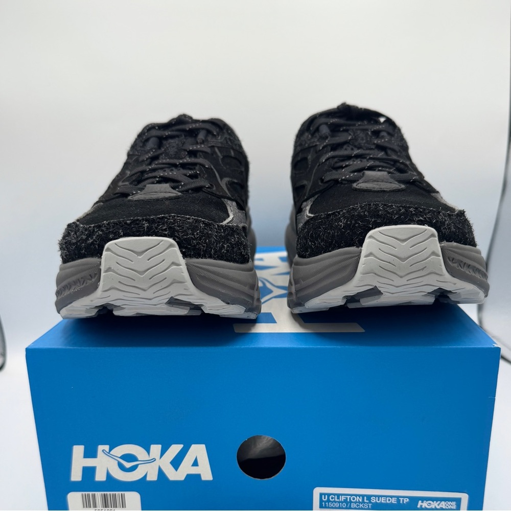 NWT Hoka Clifton Elite Terrain System L Suede Leather Black Grey Unisex Sneakers - Picture 10 of 16